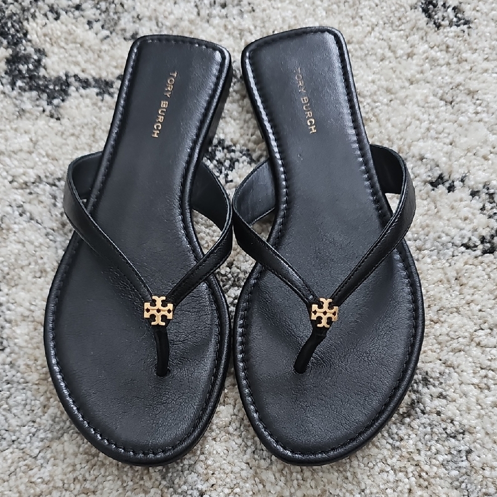 Tory Burch Black and Gold Sandals